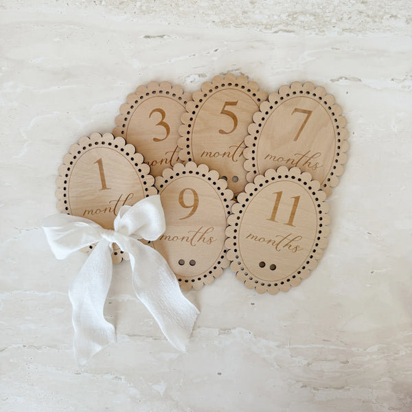 Blossom and Pear - Vintage Bow Baby Milestone Collection - Wooden - PRE ORDER - Est. Dispatch Early November