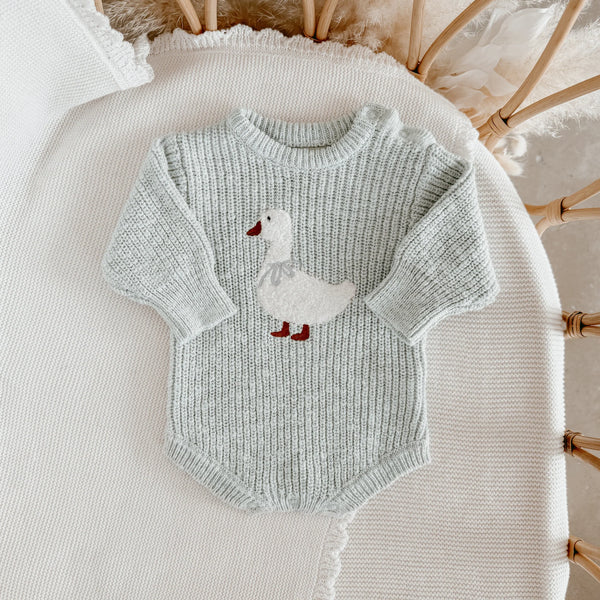 Blossom & Pear - Goose Chunky Knit Romper - Periwinkle Blue