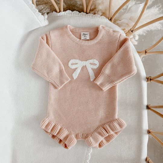 Blossom & Pear - Bow Long Sleeve Frill Leg Romper - Pink Lemonade
