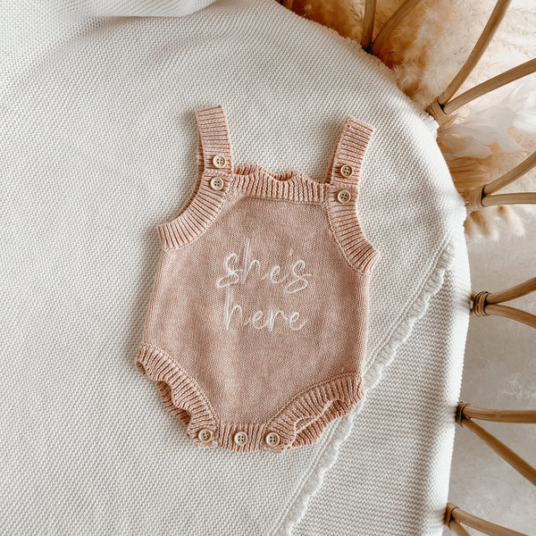 Blossom and Pear - 'She's Here' Singlet Mini Knit Romper - Pink Lemonade